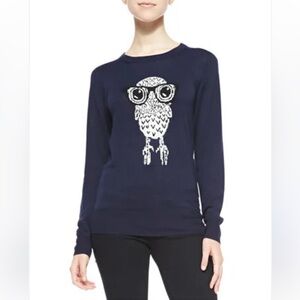 French Connection Owl Graphic Sweater Navy Crewneck Size S